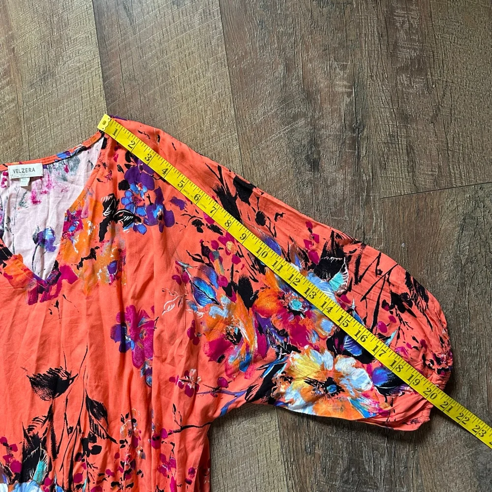 Women's VELZERA Orange Multicolor Floral Mini Dress 3X - Picture 6 of 10